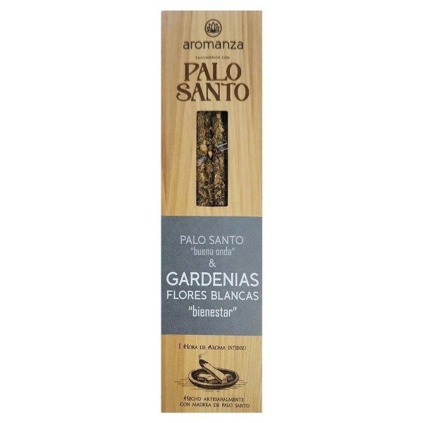 Sahumerios PALO SANTO Buena Onda GARDENIAS FLORES BLANCAS x 8 uni AROMANZA
