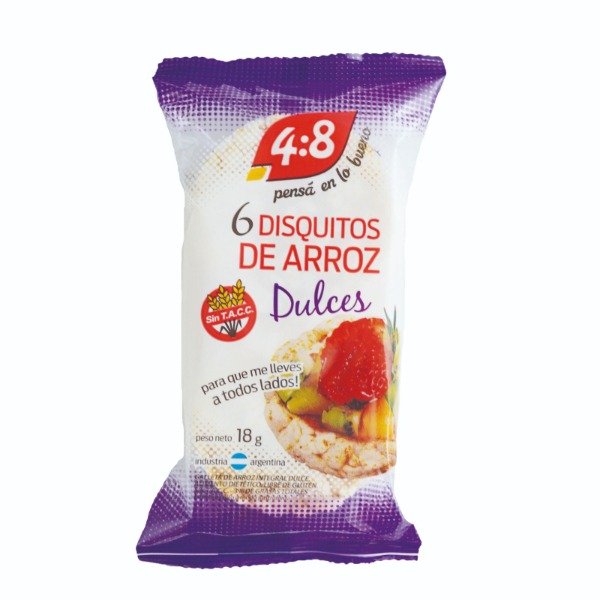 DISQUITOS DE ARROZ Dulces SIN TACC 18g x 6u Marca 4:8