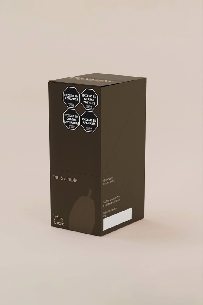 Caja Tabletas de CHOCOLATE Cacao AMARGO al 71% con almendras & sal x 8u-MUECAS