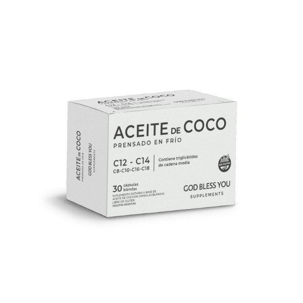 Aceite de Coco Prensado en Frío (Virgen) 30 Cápsulas SIN TACC GOD BLESS YOU