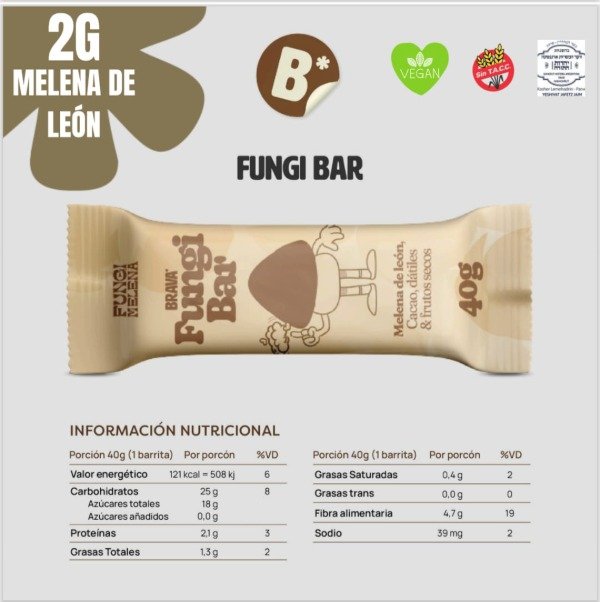 15 % DTO x TIEMPO LIMITADO!!! - Barritas Fungi Bar Melena de León display x6U SIN TACC  BRAVA