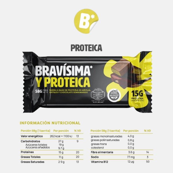 Barritas BRAVISIMA Proteicas Dátiles y Cacao x 12 u SIN TACC BRAVA