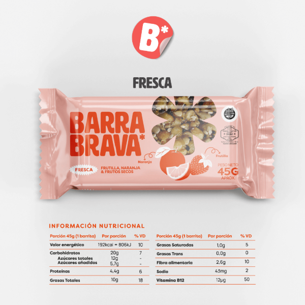 Barritas de Cereal FRESCA Frutilla y Naranja Sin TACC display x 12 U BRAVA