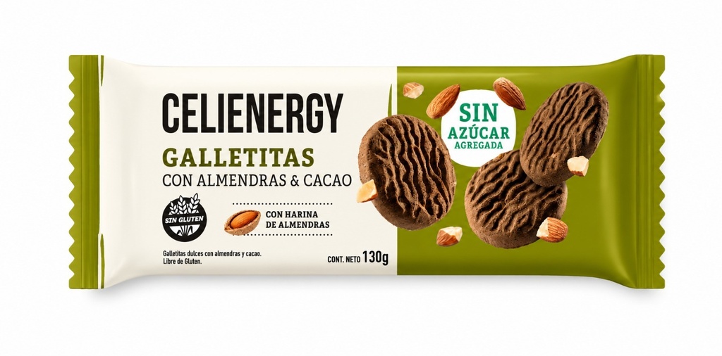 GALLETITAS almendras & cacao Sin Azúcar SIN TACC x 130 gr - CELIENERGY