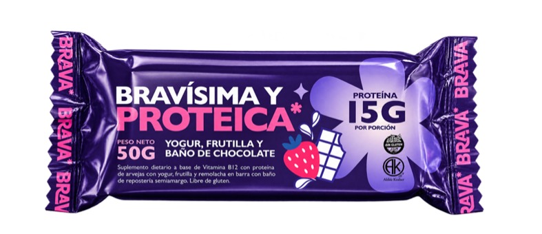 Barritas BRAVISIMA Proteicas Yogur, Frutilla y baño de Chocolate x 12 u SIN TACC BRAVA