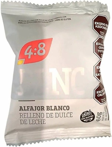ALFAJOR BLANCO relleno de dulce de leche SIN TACC x 60g Marca 4:8
