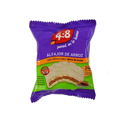 CAJA de ALFAJORES DE ARROZ Blanco DULCE de LECHE SIN TACC 24g x 12u Marca 4:8