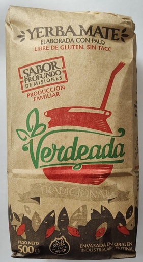 [VERDE20944521] YERBA mate TRADICIONAL x 500gr sabor profundo SIN TACC VERDEADA