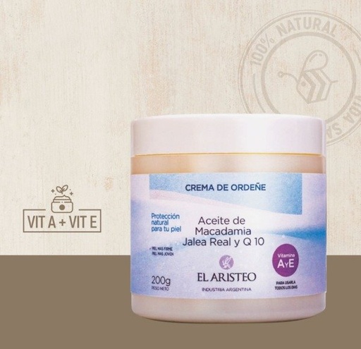 [ELARI16972433] CREMA de ordeñe ACEITE de MACADAMIA, JALEA REAL y Q10 x 200g EL ARISTEO