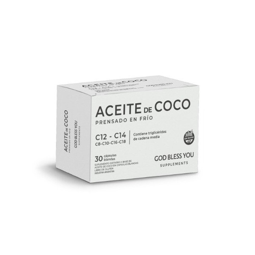 Aceite de Coco Prensado en Frío (Virgen) 30 Cápsulas SIN TACC GOD BLESS YOU