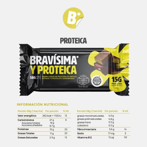 Barritas BRAVISIMA Proteicas Dátiles y Cacao x 12 u SIN TACC BRAVA