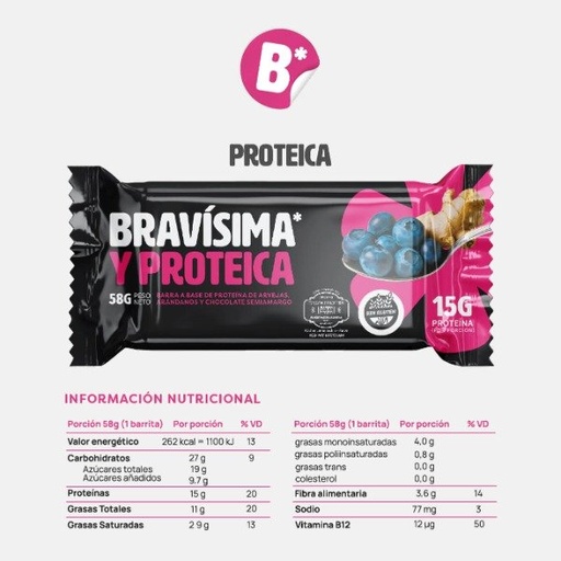 Barritas BRAVISIMA Proteicas Arándano y Jengibre x 12 U SIN TACC BRAVA