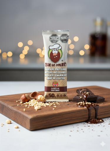 Barra de AVELLANA y chocolate semiamargo x 12 u QUE LO PALEO