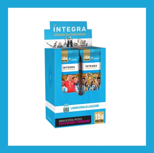 20 % OFF !! - Barra PROTEICA Pasta de maní y Arándanos AFA- Barra oficial de la seleccion Argentina x 10u INTEGRA