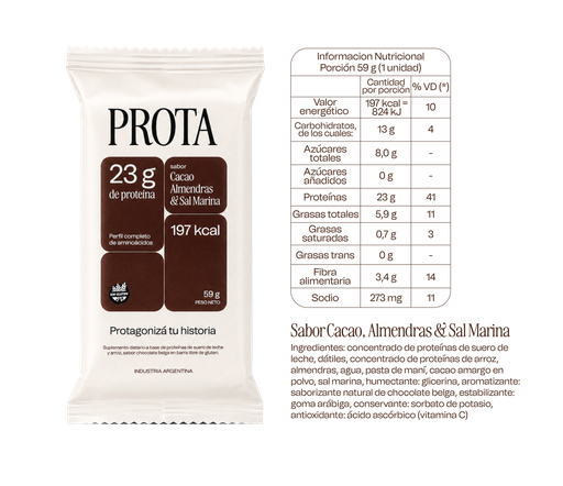Display de Barrita Proteica Cacao, Almendras & Sal Marina x 12U PROTA