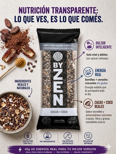 Caja barra frutos secos cacao y coco 45 gr 12 uni by zen