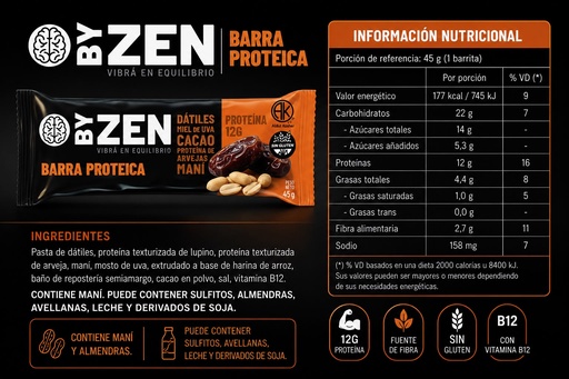 caja barra proteica datiles mani Cacao 12 u by zen